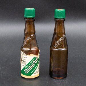 Empty Underberg Bottles w/ Lids - Miniature Brown Glass Bottles Lot of 2